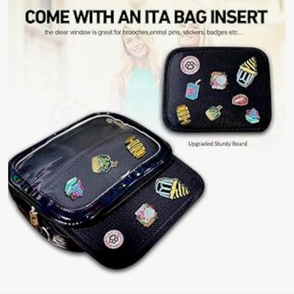 Black Transparent Crossbody Bag with Pin Display. Added Free Pins With Purchase. - Picture 13 of 15